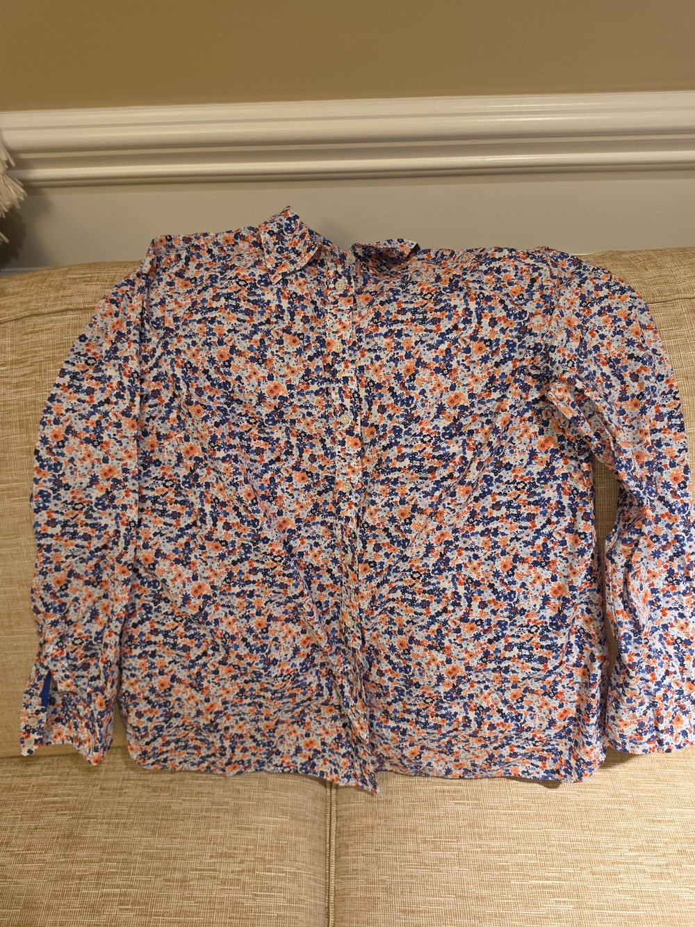 Talbots Women's Floral Button-Down Shirt in Blue and Orange